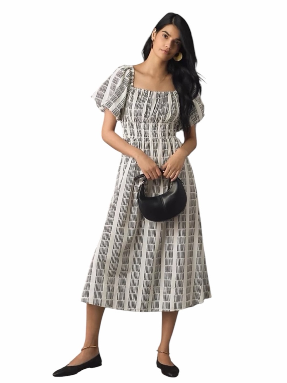 NWT Anthropologie Maeve Puff-Sleeve Smocked Midi Dress Size L